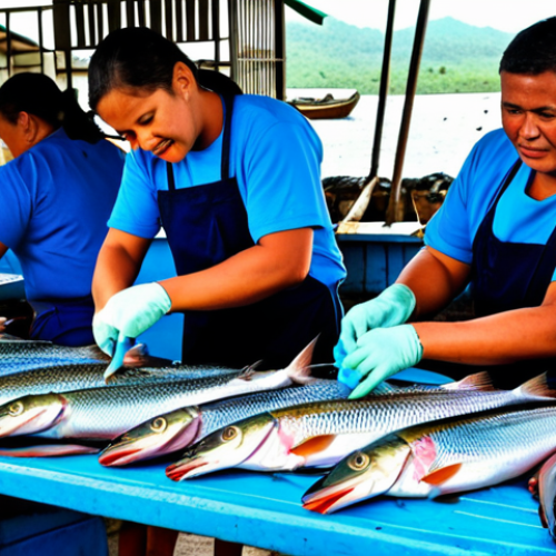 Home 4 **
"A vibrant scene at Apia Fish Market, Samoa, showcasing a colorful display of freshly caught fish and seafood. Local fishermen are seen cleaning and filleting the fish. The atmosphere is lively with bustling activity and a variety of marine life on offer, creating a genuine and authentic Samoan experience. Focus on the freshness of the seafood and the lively market atmosphere. Safe for work, appropriate content, fully clothed, family-friendly."
**